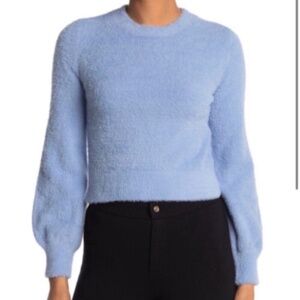 Wayf Blue Crew Neck Sweater with Balloon Sleeves